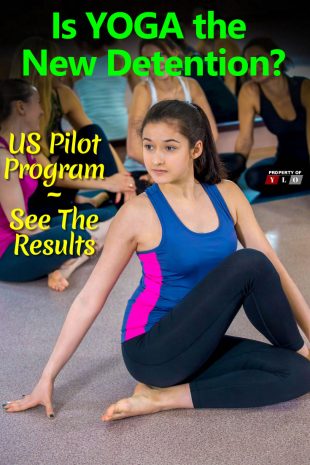 Young Girl sitting on floor in Yoga Pose with Other Students in background