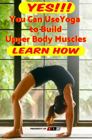 Young woman in backbend pose on yoga mat working on upper body muscles