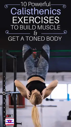 Athletic woman doing calisthenics workouts hanging upside down on horizontal bar at fitness gym