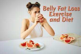 Young girl drinking grapefruit juice for belly fat loss exercise and diet